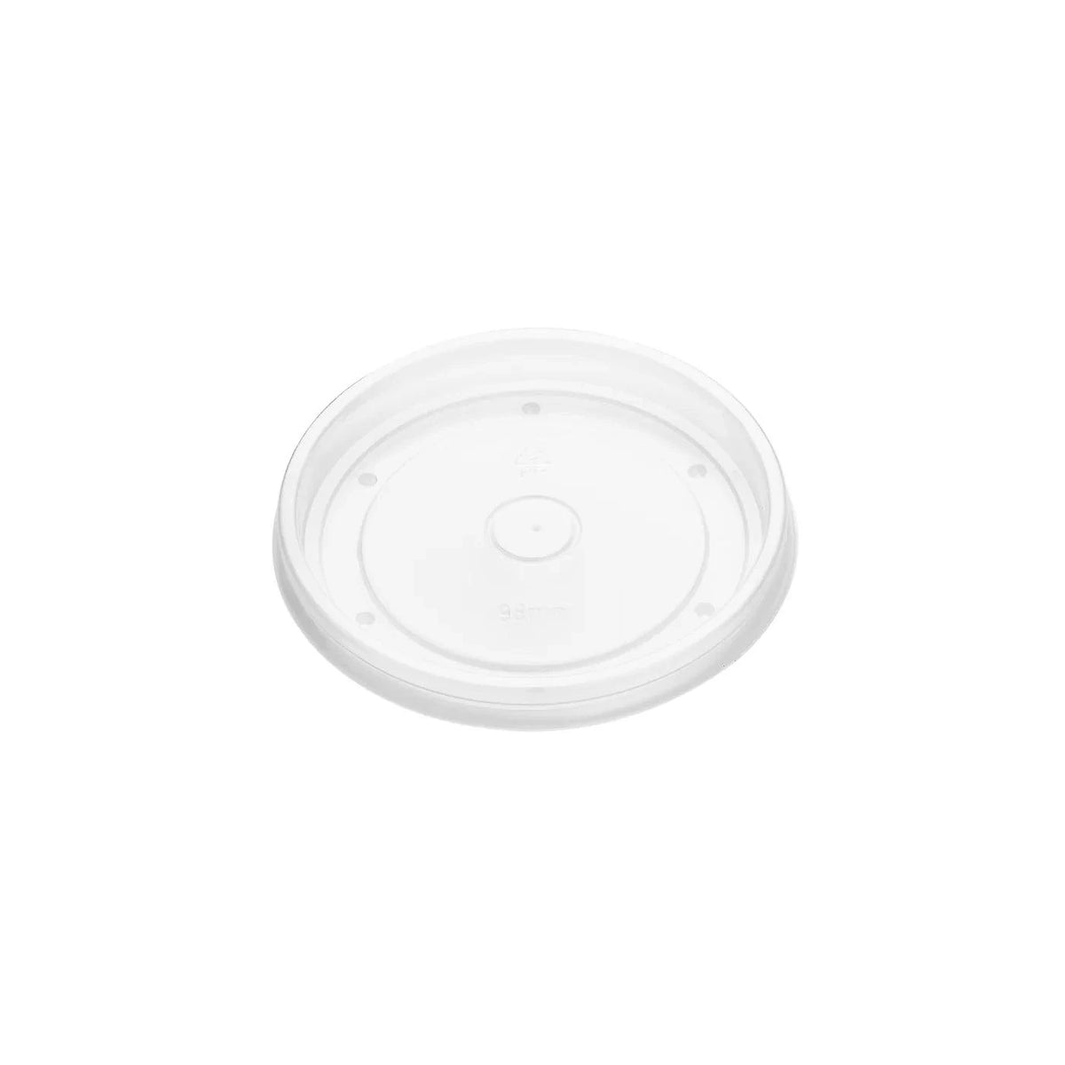 Transparant polypropyleen deksel met ventilatieopening en kliksluiting, speciaal voor Geventileerde Deksels 98mm soepbekers.