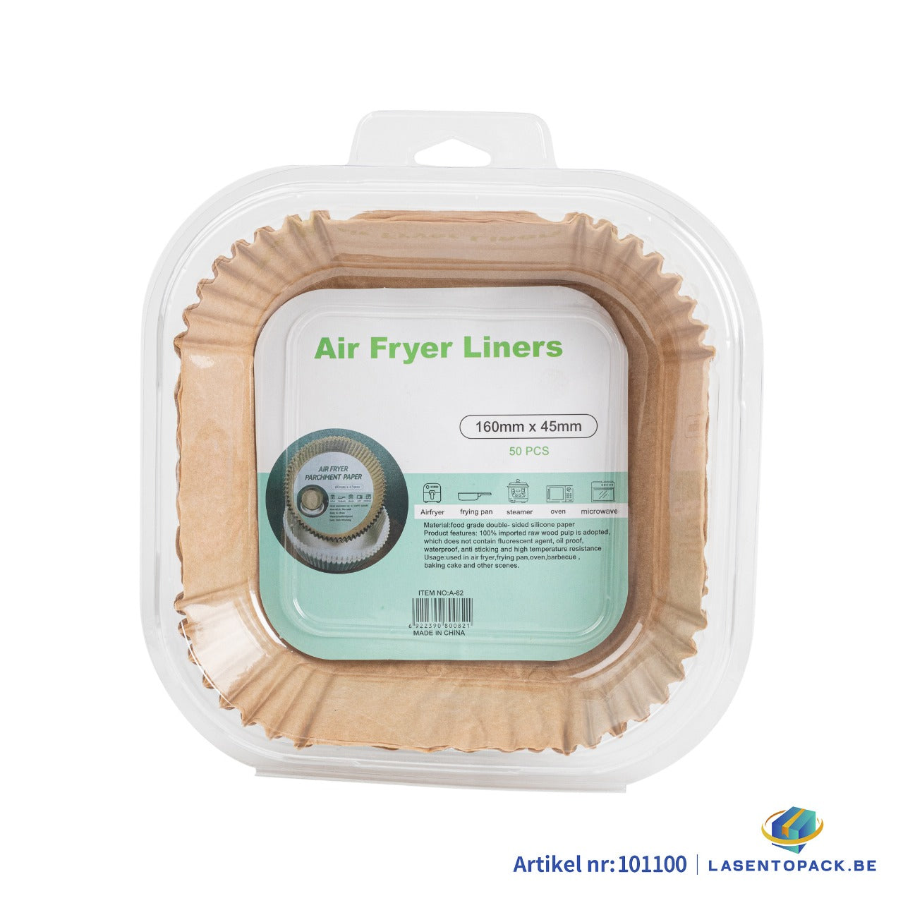 Airfryer BakPapier  Airfryer Bakjes  Wegwerpbakjes Vierkant 50 stuks  160 mm x 45 mm  Airfryer Accesoires L & XL