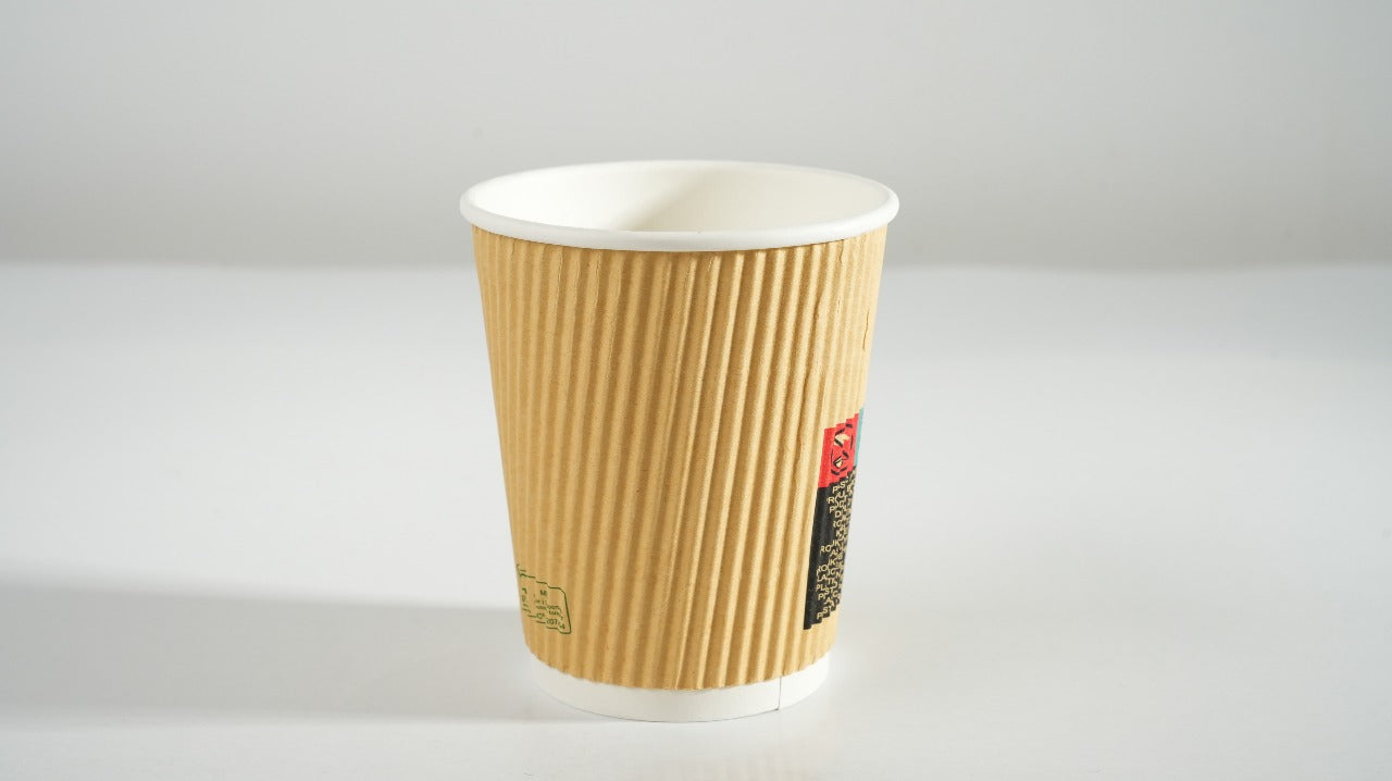 500x Koffiebeker dubbelwandig Ripple Wall 12oz 350ml bruin