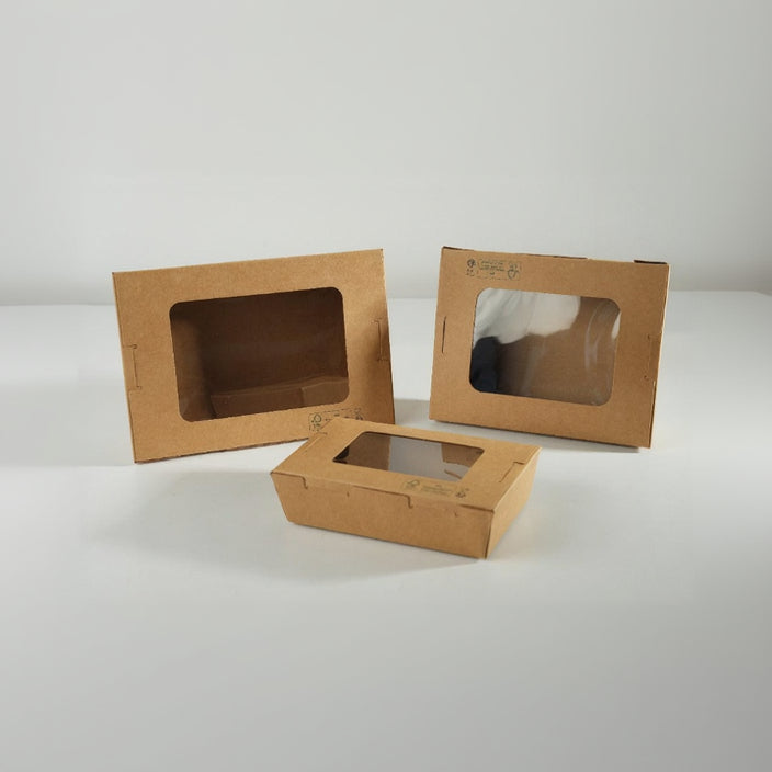 300x Foodbox mit 900ml-Verpackung, braun BIO Nature Kraft FSC