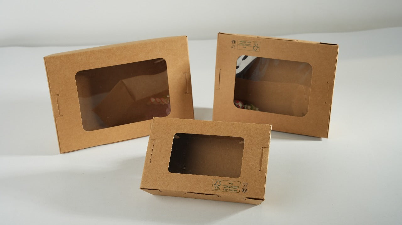 200x Foodbox met venster 1200ml bruin BIO Nature Kraft FSC