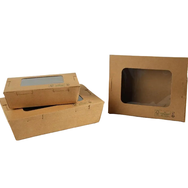 300x Foodbox mit 900ml-Verpackung, braun BIO Nature Kraft FSC