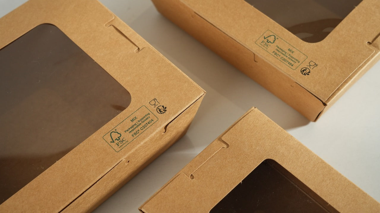 200x Foodbox met venster 1200ml bruin BIO Nature Kraft FSC