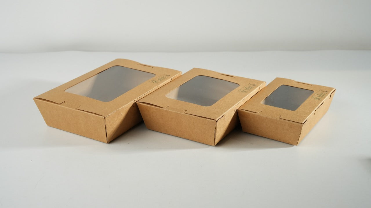 200x Foodbox met venster 1200ml bruin BIO Nature Kraft FSC