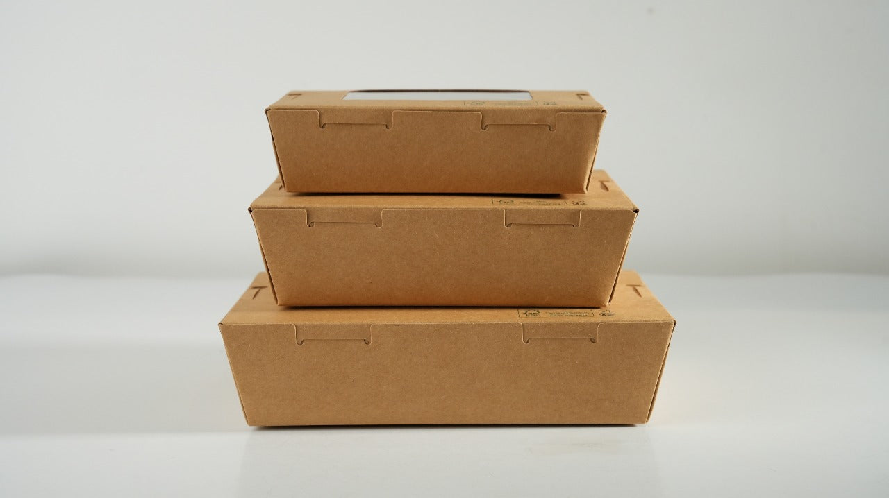 300x Foodbox met venster 900ml bruin BIO Nature Kraft FSC