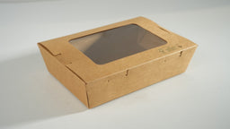 300x Foodbox met venster 900ml bruin BIO Nature Kraft FSC