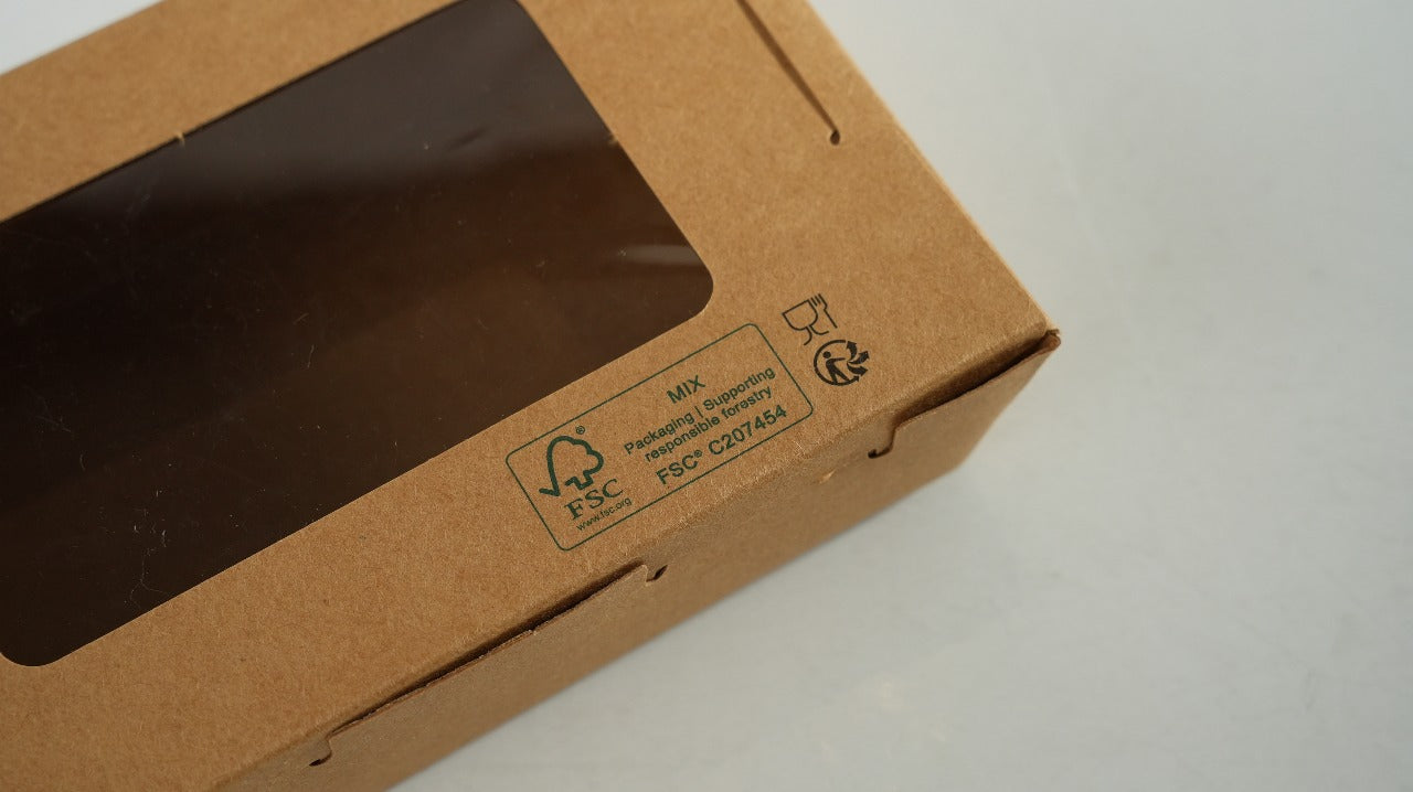 300x Foodbox met venster 900ml bruin BIO Nature Kraft FSC
