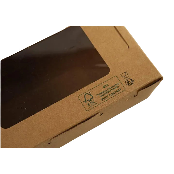 300x Foodbox mit 900ml-Verpackung, braun BIO Nature Kraft FSC