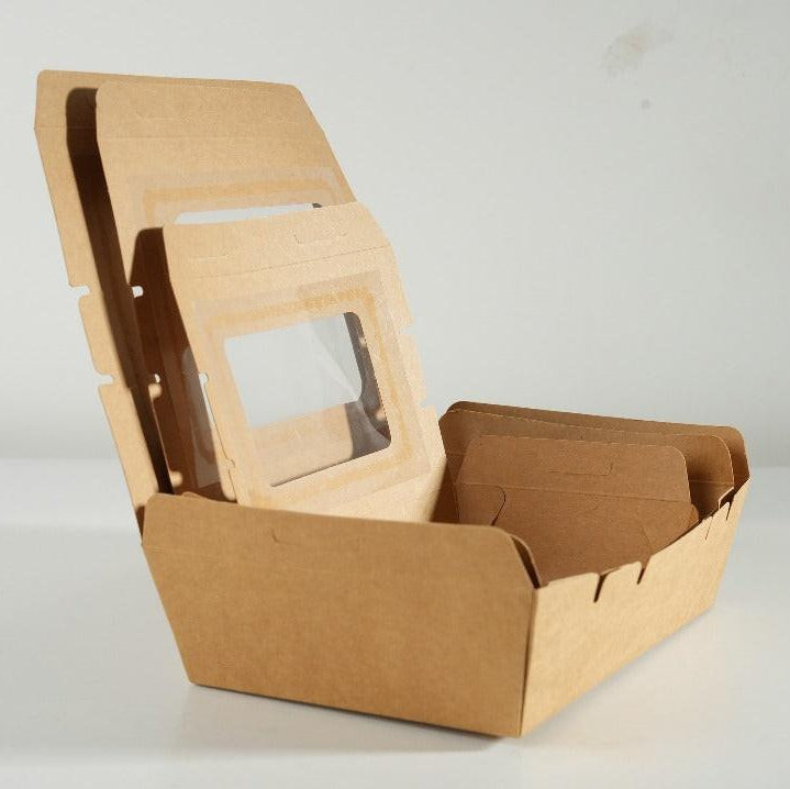 300x Foodbox mit 900ml-Verpackung, braun BIO Nature Kraft FSC