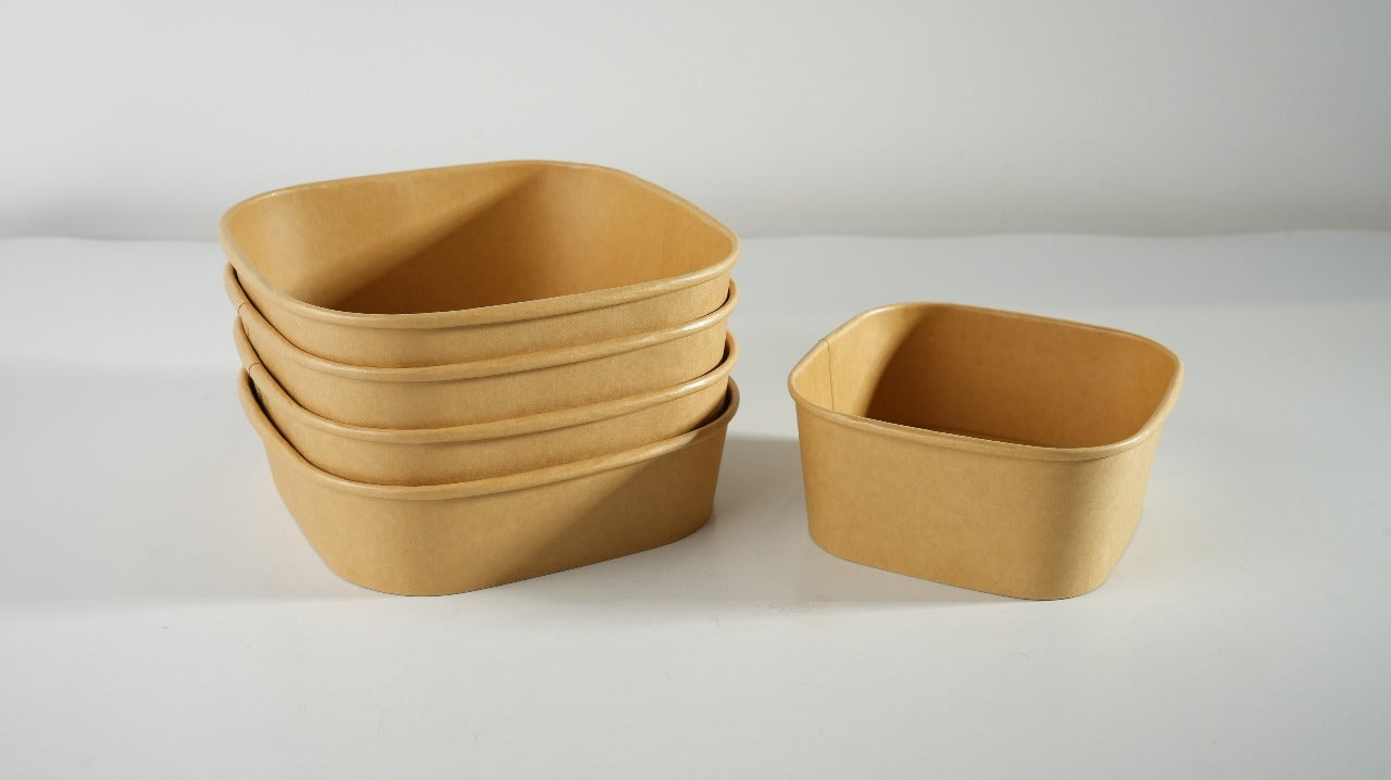 300x Vierkante maaltijdbak karton 1000ml  34 oz  170 x 170 x 55 mm Kraft FSC en BIO