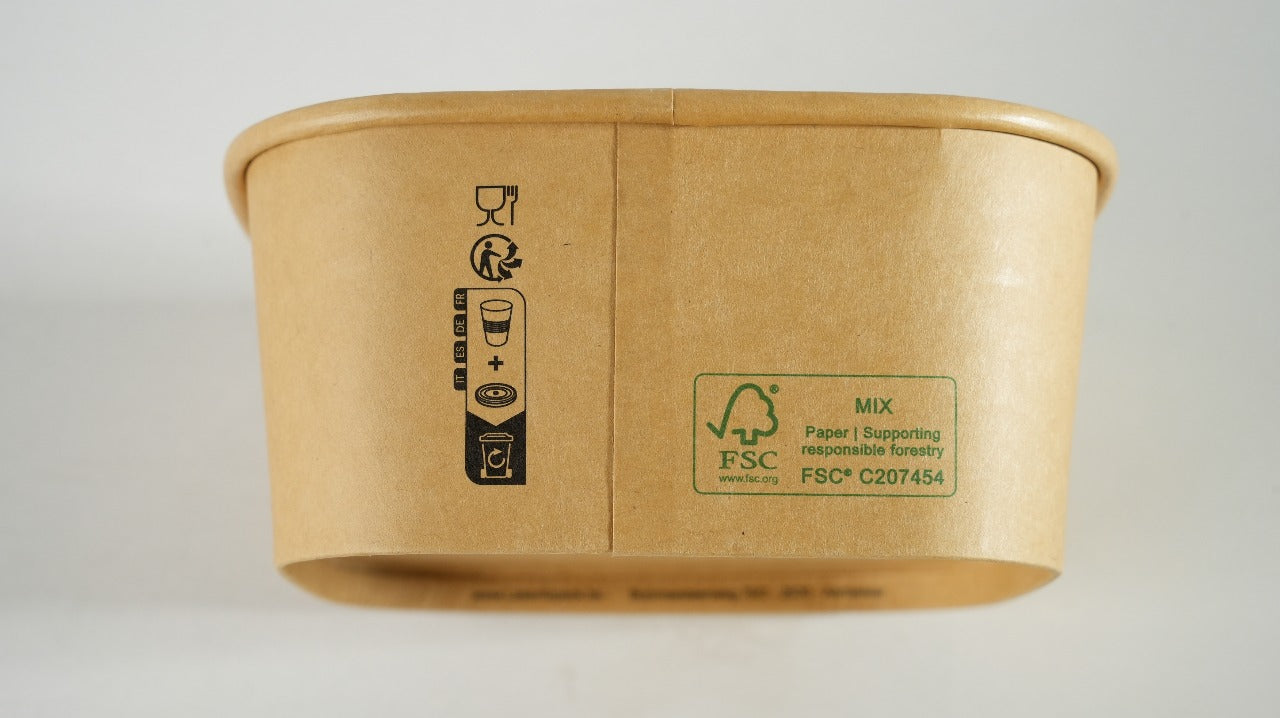 300x Vierkante maaltijdbak karton 1000ml  34 oz  170 x 170 x 55 mm Kraft FSC en BIO