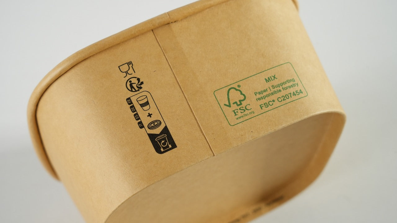 300x Vierkante maaltijdbak karton 1000ml  34 oz  170 x 170 x 55 mm Kraft FSC en BIO