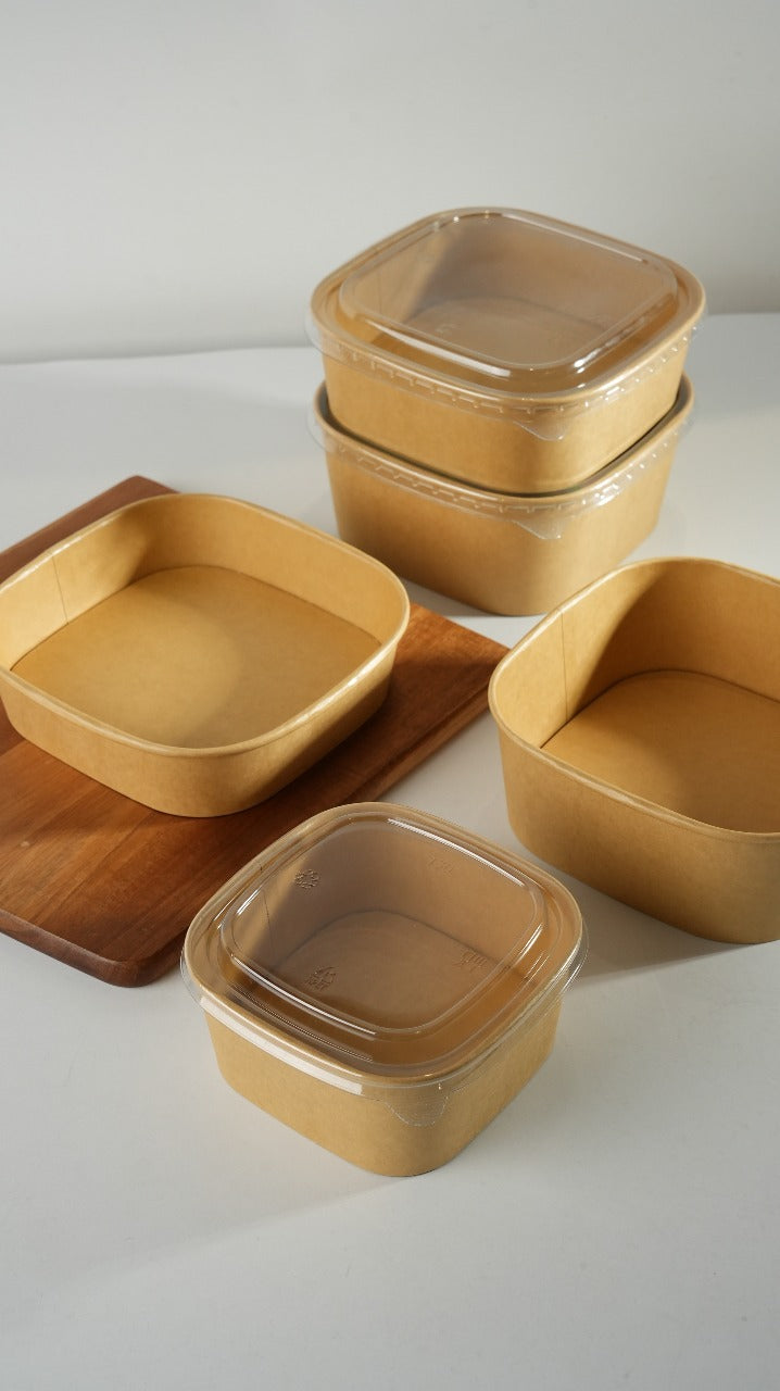300x Vierkante maaltijdbak karton 1000ml  34 oz  170 x 170 x 55 mm Kraft FSC en BIO