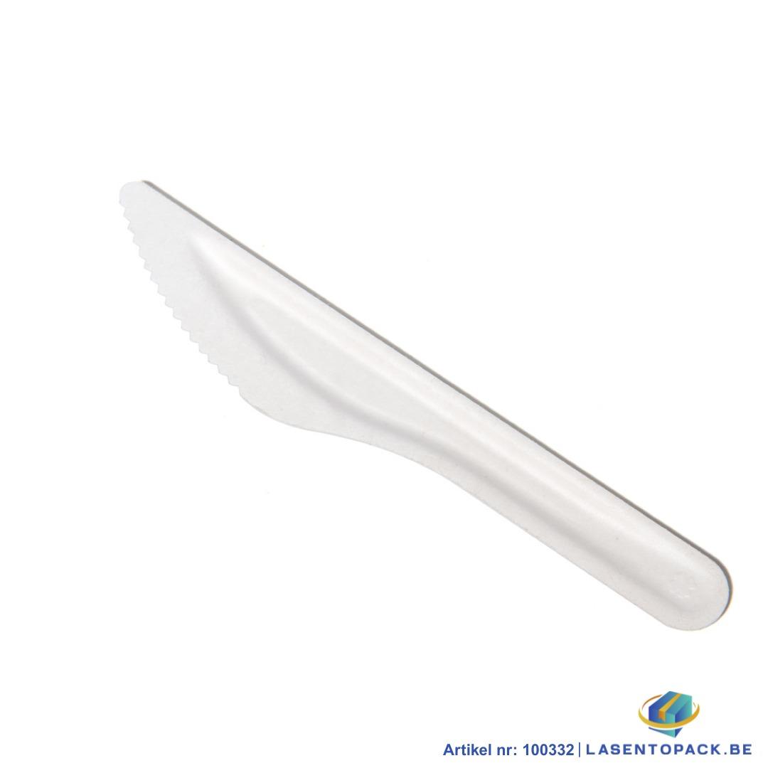 50x Bagasse Suikerriet Mes  15,4cm Wit Sterk en Mileuvriendelijk