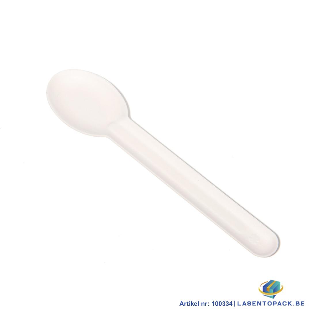 50x Bagasse Suikerriet Lepel 15,4cm Wit    Sterk en Mileuvriendelijk