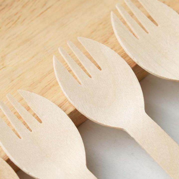 1000x Wooden Spoon Fork 160mm 100% FSC Organic