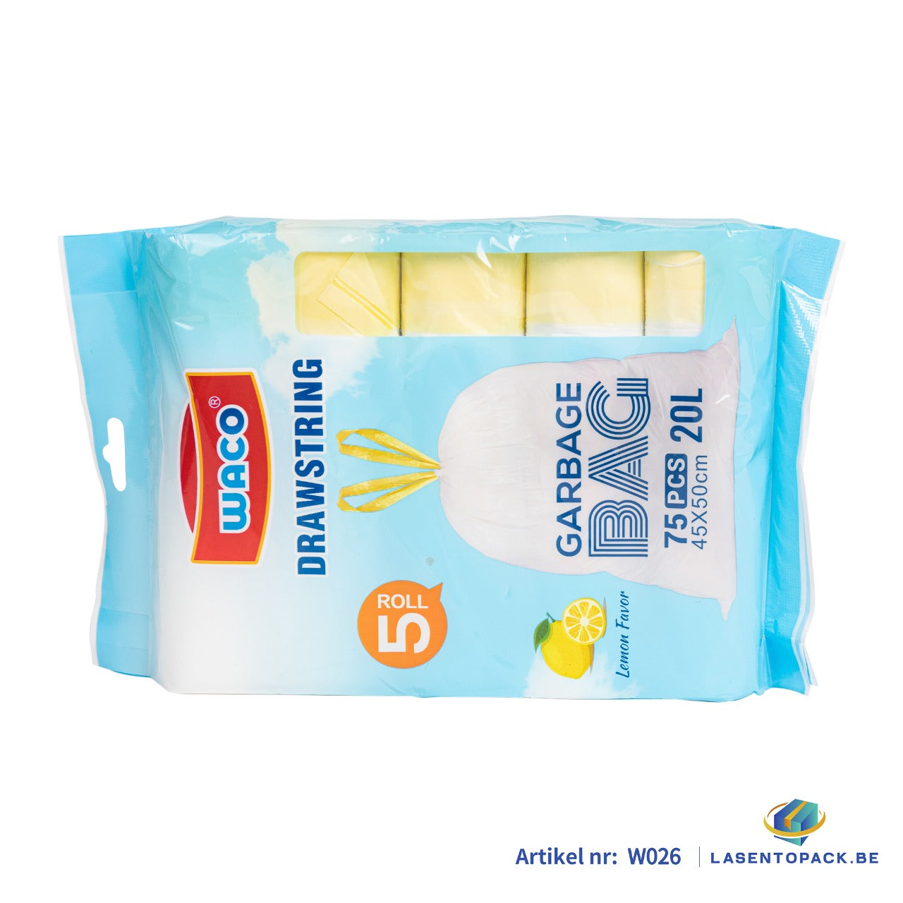 150x Afvalzakken 45x50 cm – Wit – HDPE –  20 liter – Met Trektouw - Lemon Favor