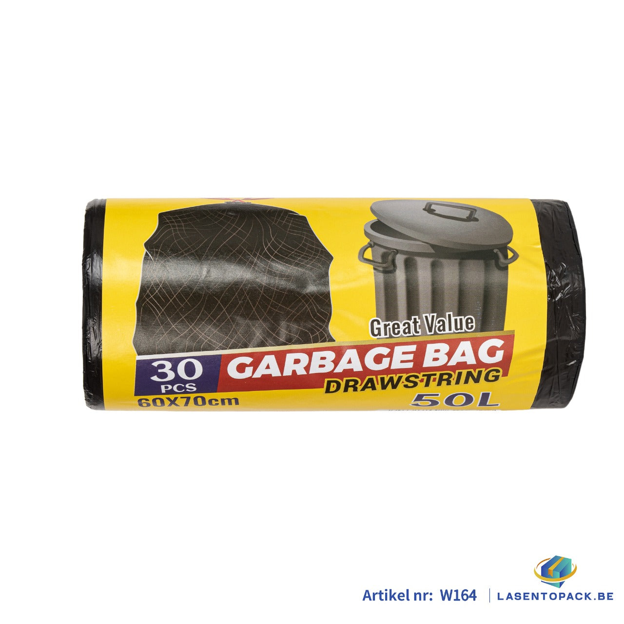150x Zwarte Afvalzakken 50L – 60x70 cm – 30 Stuks per Rol – LDPE – Met Treksluiting