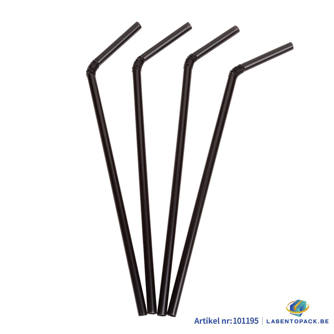 500x Herbruikbare Rietjes Buigbaar 21 cm x 6 mm PP – Duurzaam en Sterk Zwart