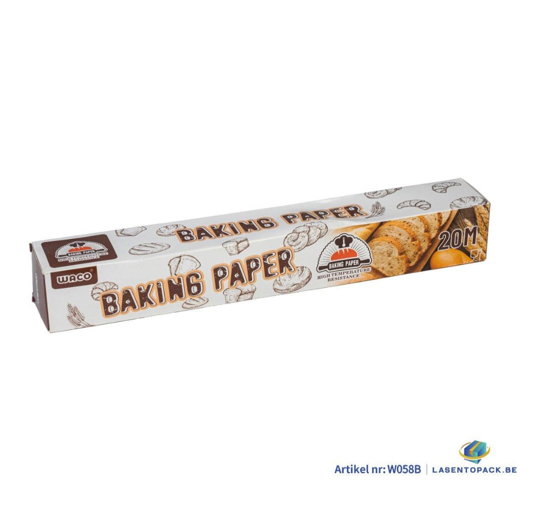 Bakpapier op rol van 20 meter lang en 30 cm breed, hittebestendig en vochtafstotend voor bakken en grillen