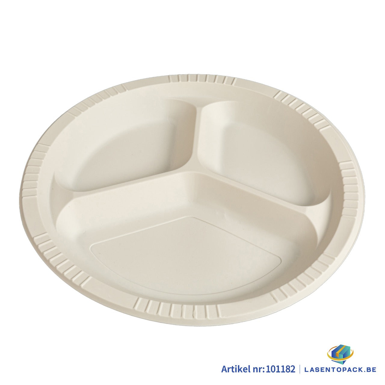 250x Herbruikbaar Bord met 3 Vakken – Ø25,5 cm – PP & Mais – 10 inch – 2,5 cm hoog
