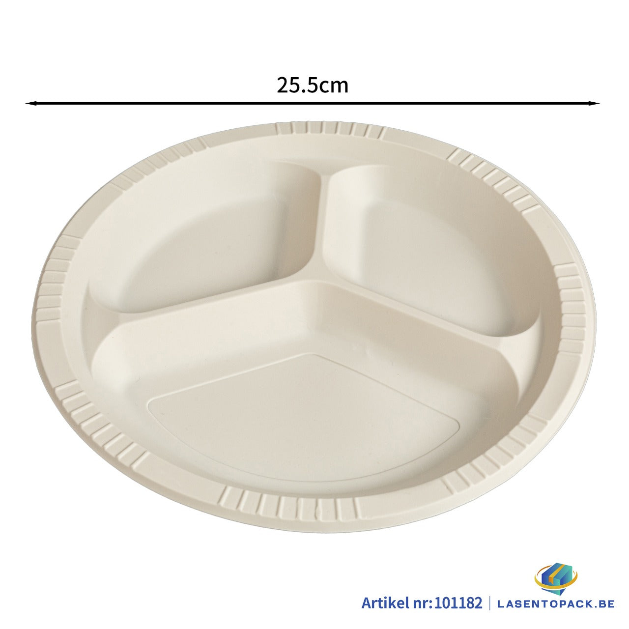 250x Herbruikbaar Bord met 3 Vakken – Ø25,5 cm – PP & Mais – 10 inch – 2,5 cm hoog