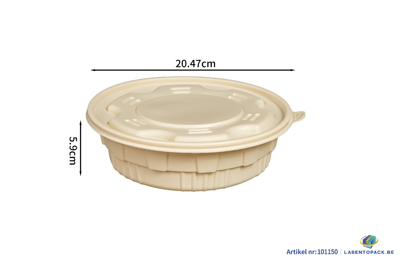 200x Maaltijdbowl 1250 ml met Deksel Ø 20,5 cm Gemaakt van PP & Maïs