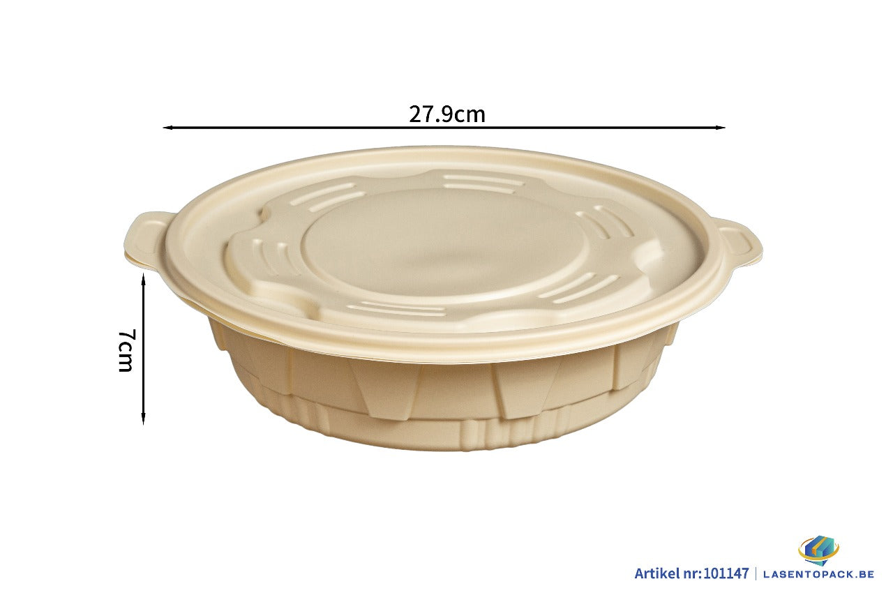 100x Maaltijdbowl 2500 ml met Deksel  Ø 27,9 cm Gemaakt van PP & Maïs