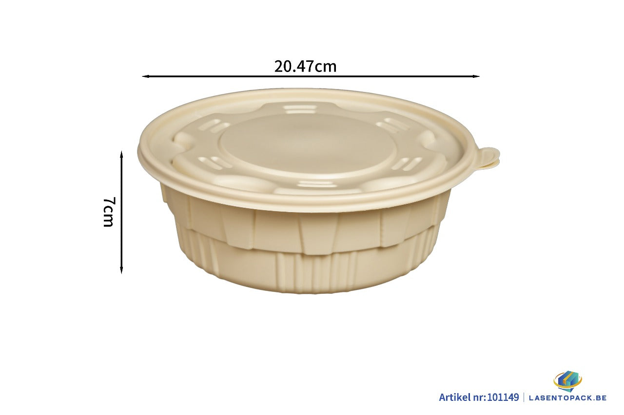 200x Maaltijdbowl 1500 ml met Deksel Ø 20.5 cm Gemaakt van PP & Maïs