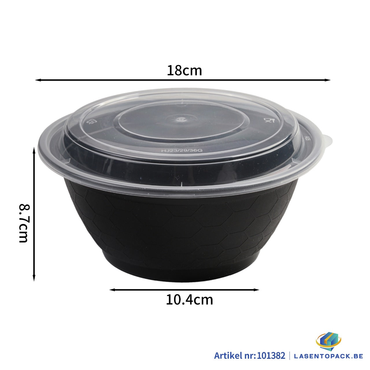 150x Asian Soep / Poke Bowl met deksel 1120 ml Zwart PP (set)
