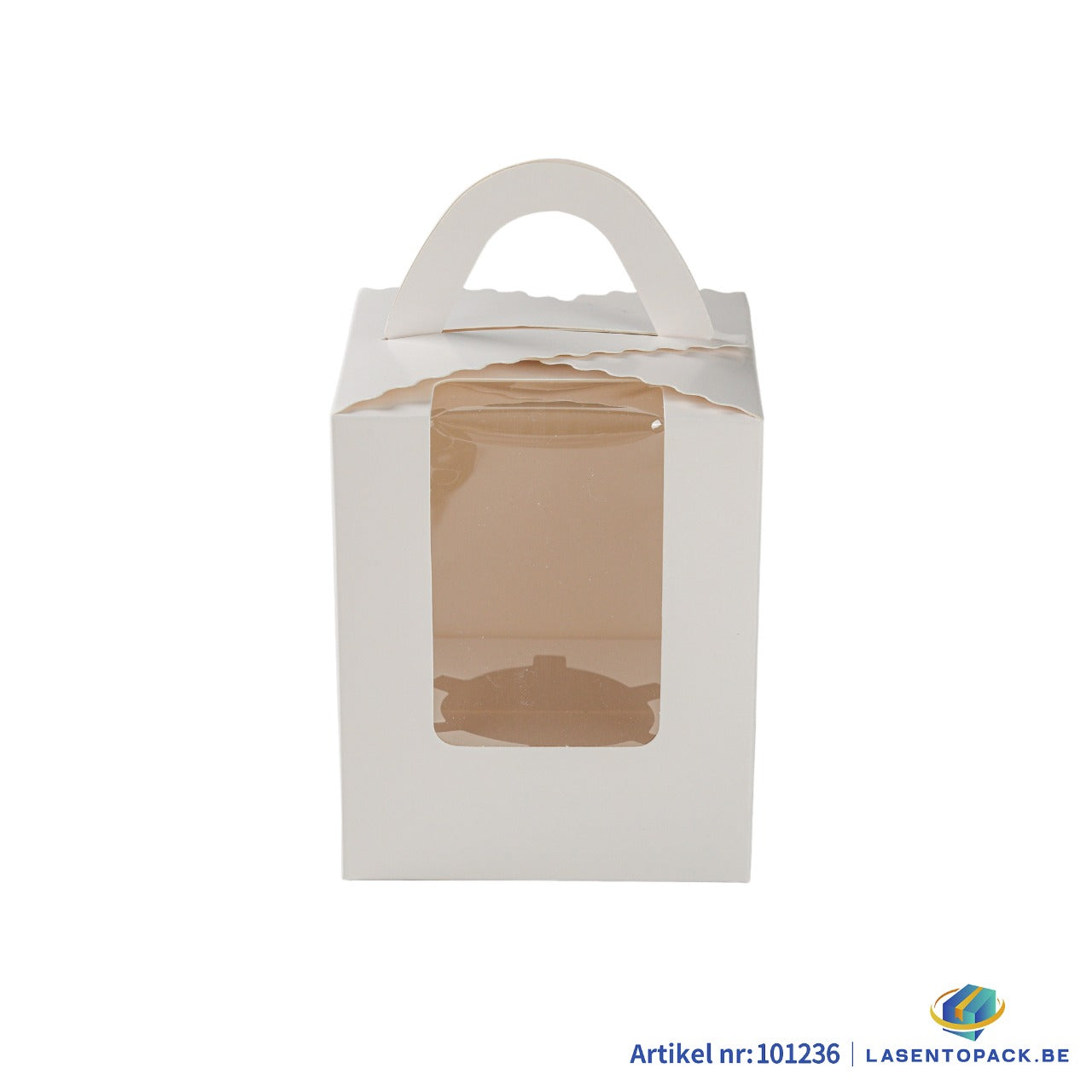 Taartdoos voor 1 Cupcake met Venster en Handvat – 9,2 x 9,2 x 11 cm