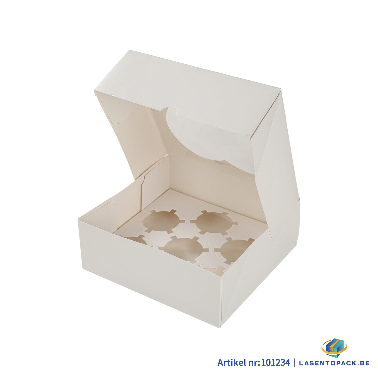 25x Taartdoos voor 6 Cupcakes met Hartvormig Venster – 20,8 x 19,5 x 7,5 cm  (Inlay Uitneembaar)