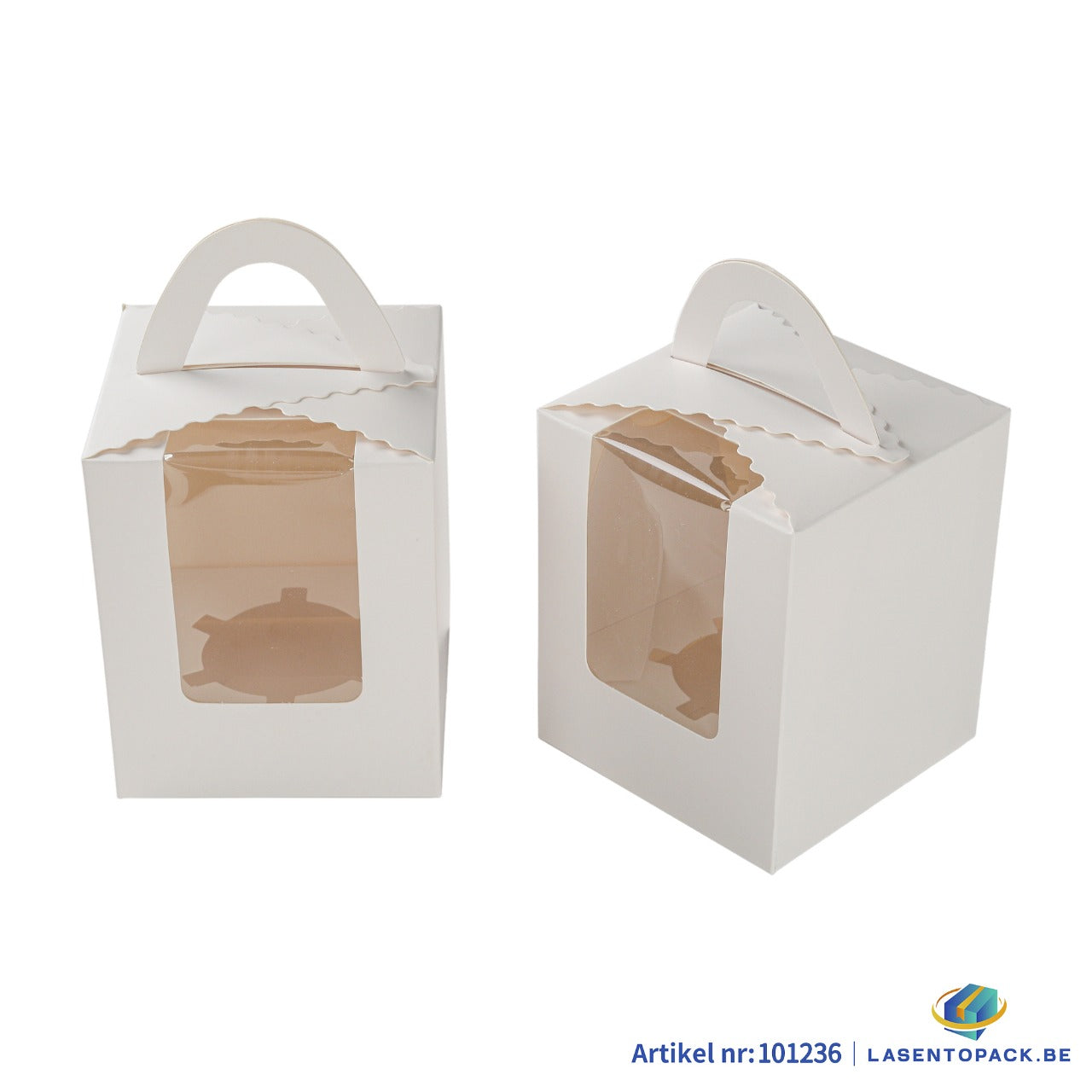 Taartdoos voor 1 Cupcake met Venster en Handvat – 9,2 x 9,2 x 11 cm