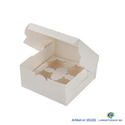 50x Taartdoos voor 4 Cupcakes met Venster – 16 x 16 x 7,5 cm (Inlay Uitneembaar)