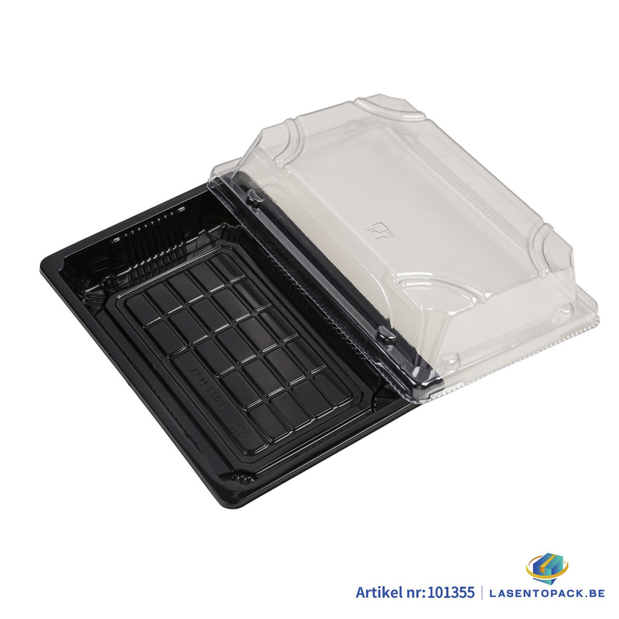 400x Sushi Tray + Deksel 165x115x20mm – Zwart