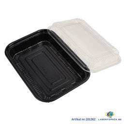 300x Sushi Tray + Deksel 210x145x35mm – Zwart