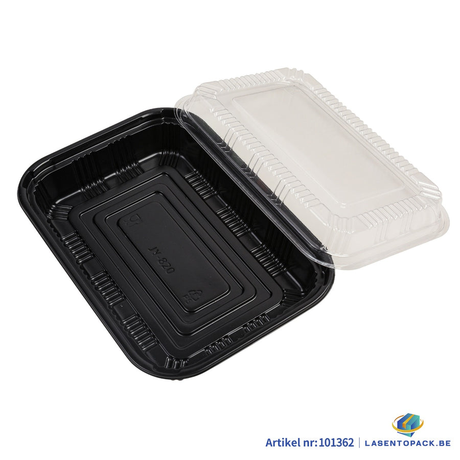 300x Sushi Tray + Deksel 210x145x35mm – Zwart