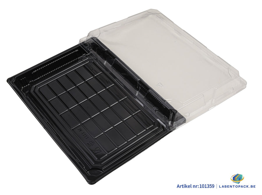 200x Sushi Tray + Deksel 255x155x20mm – Zwart