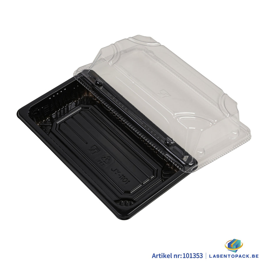 400x Sushi Tray + Deksel 160x91x20mm – Zwart