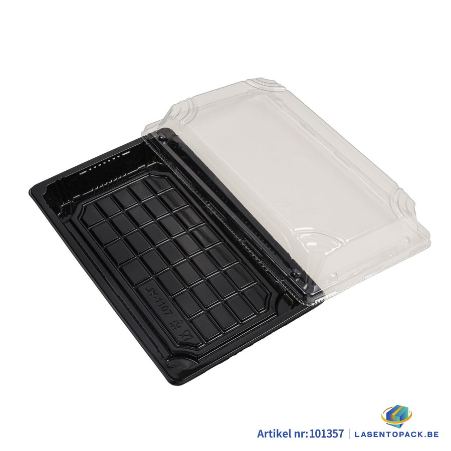 400x Sushi Tray + Deksel 220x135x20mm – Zwart