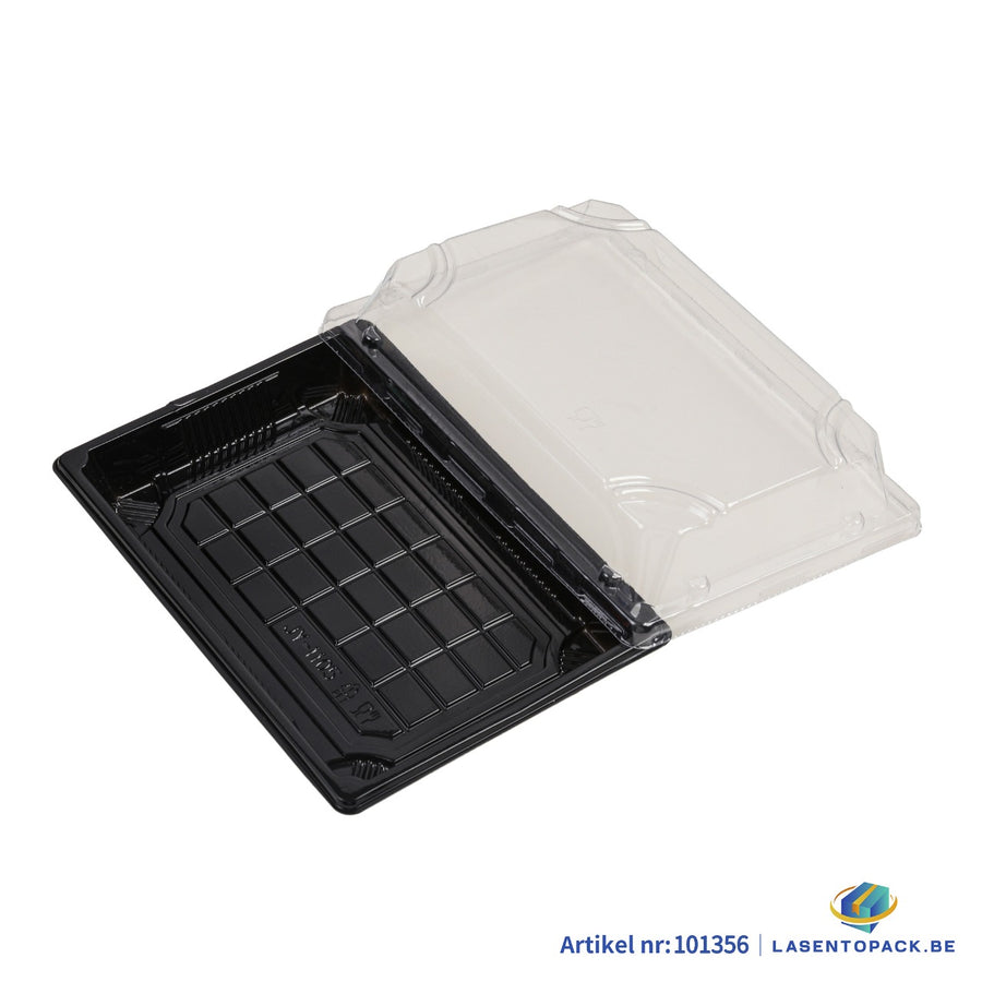 400x Sushi Tray + Deksel 185x130x20mm – Zwart