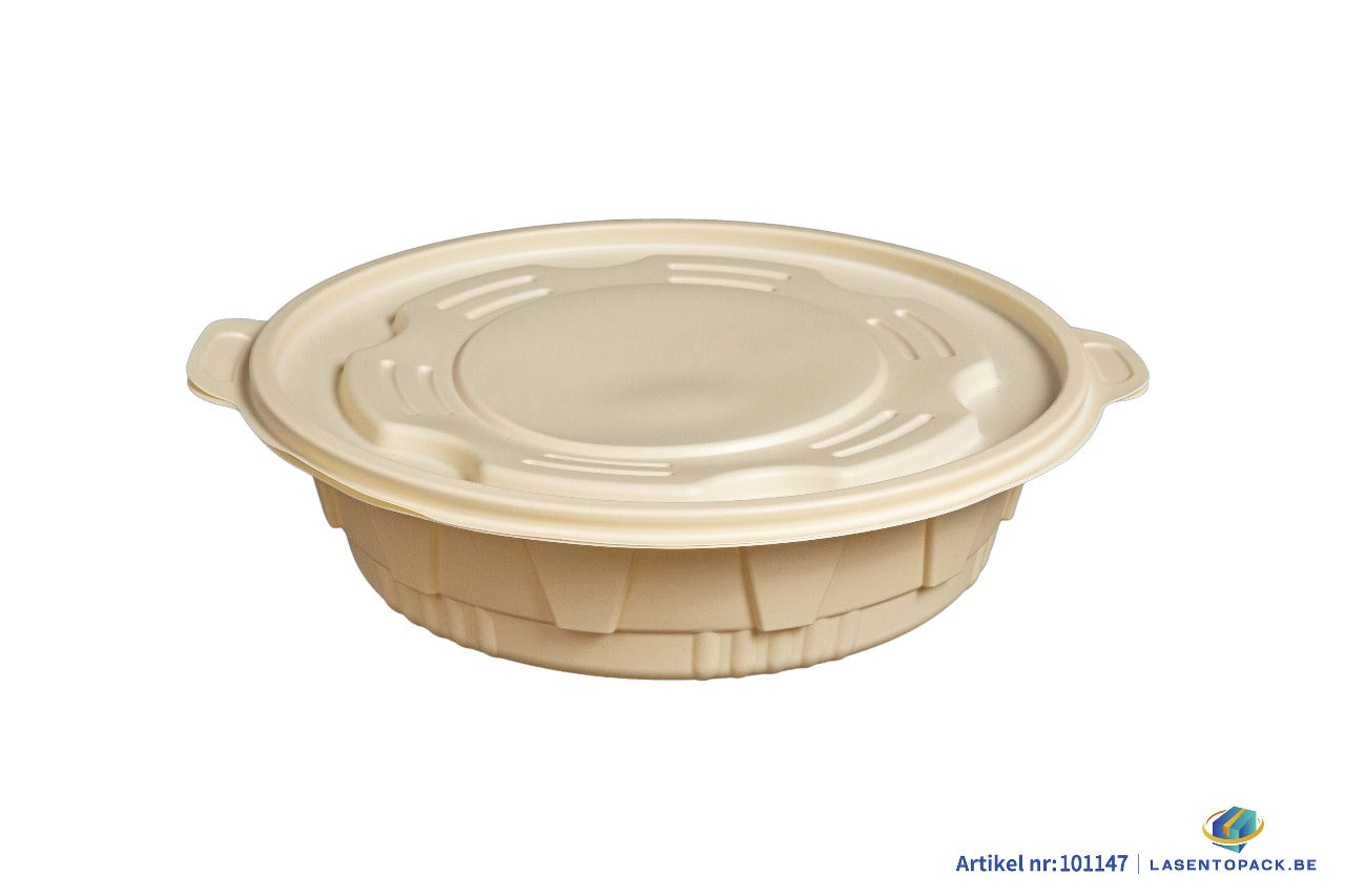 100x Maaltijdbowl 2500 ml met Deksel  Ø 27,9 cm Gemaakt van PP & Maïs