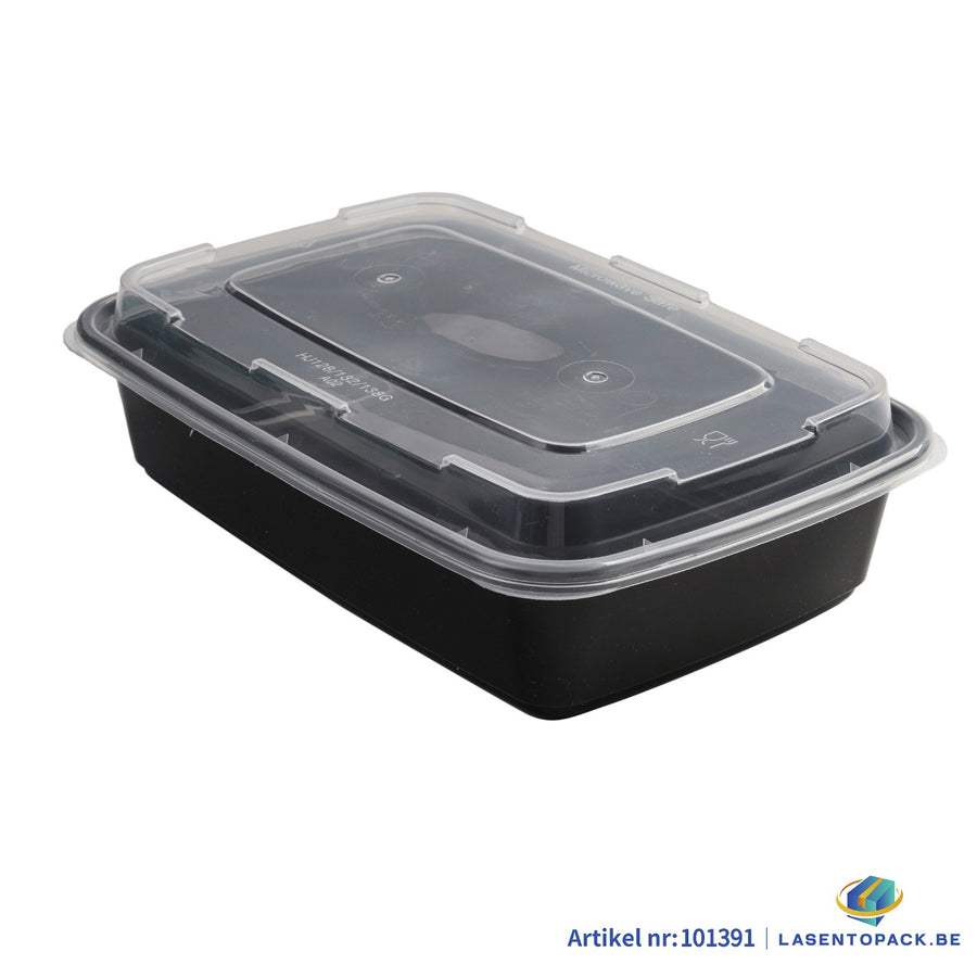 150x Maaltijdbak PP 980ml met Deksel – Zwart | Stevig en Herbruikbaar (Set)