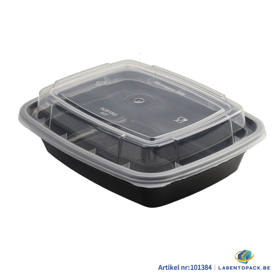 150x Maaltijdbak PP 380ml met Deksel – Zwart | Stevig en Herbruikbaar (Set)