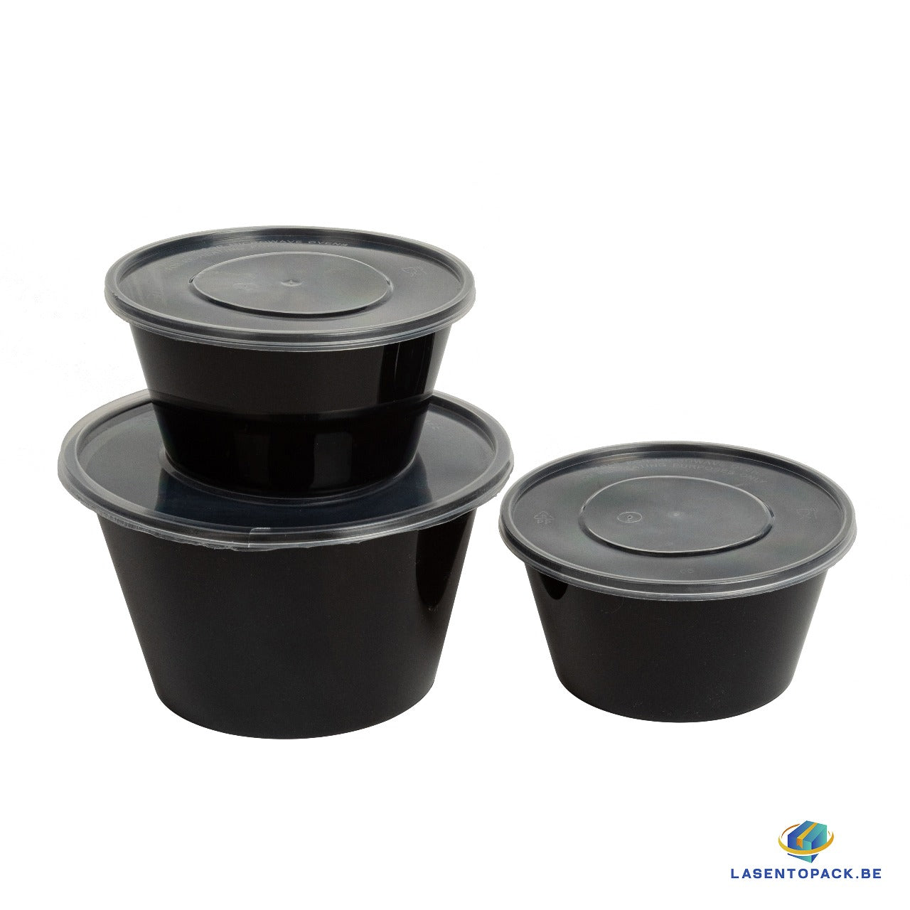 300x Asian Soep of Poke Bowl + deksel 1000ml Zwart Herbruikbaar PP