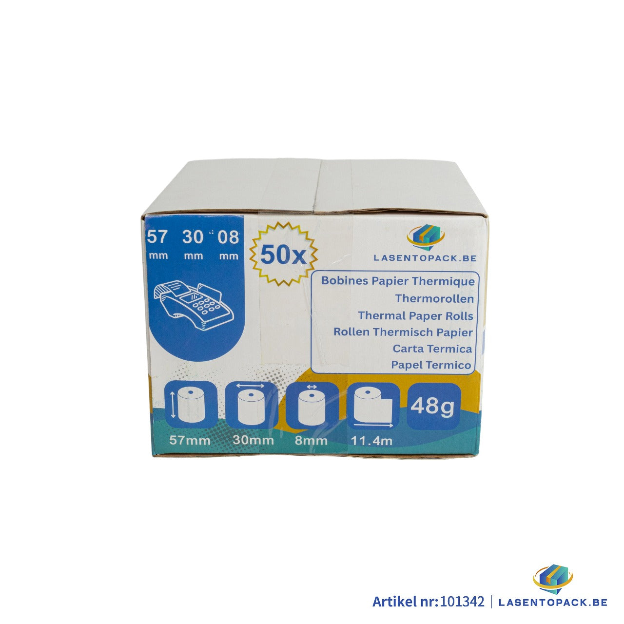 50x Pinrollen  57x30x8 mm, BPA-vrij, Kassarollen voor mobiele betaalterminal - Bancontact rollen, Thermische rollen