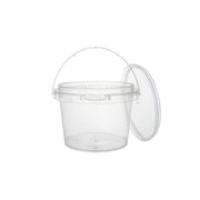 600x PP potten met deksel 300 ml – Ø 90 en H 75 mm – met verzegelbare sluiting en hengsel- transparant