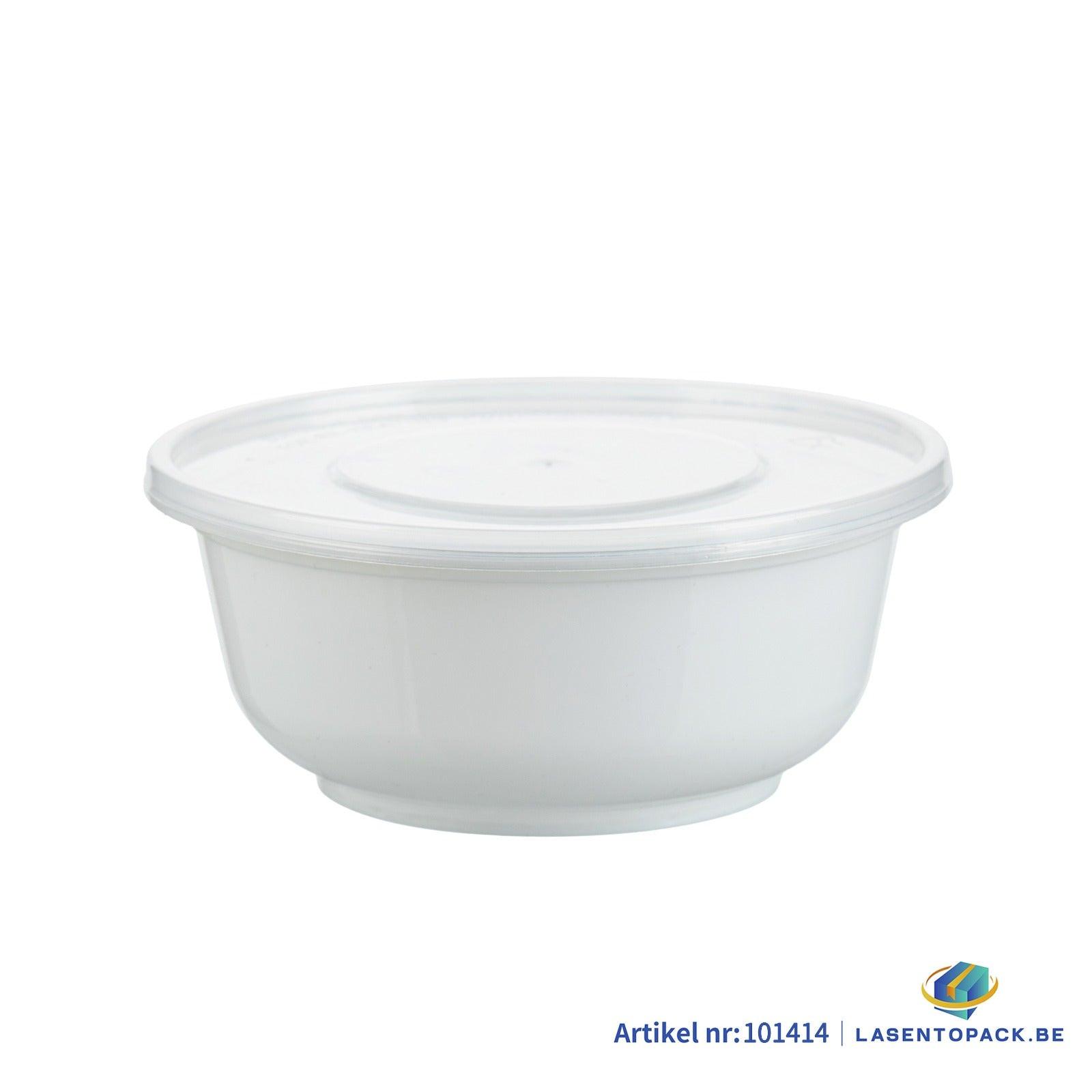 450x Asian Soep- of Pokébowl + Deksel – 360 ml (12 oz) – Wit – Herbruikbaar PP Ø120 mm