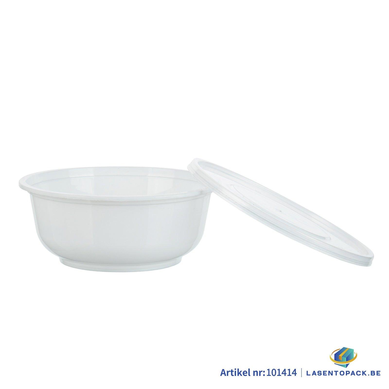 450x Asian Soep- of Pokébowl + Deksel – 360 ml (12 oz) – Wit – Herbruikbaar PP Ø120 mm