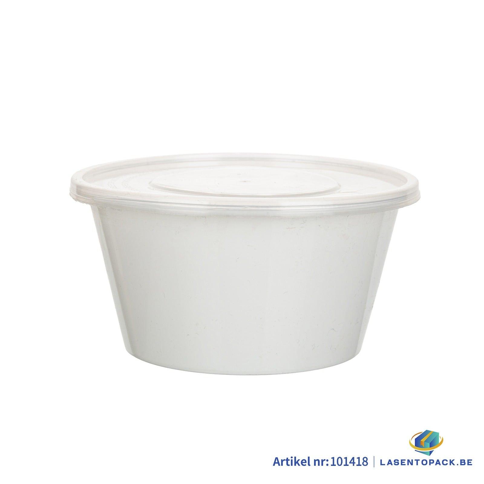 300x Asian Soep- of Pokébowl + Deksel – 840 ml 28oz – Wit – Herbruikbaar PP  Ø149mm